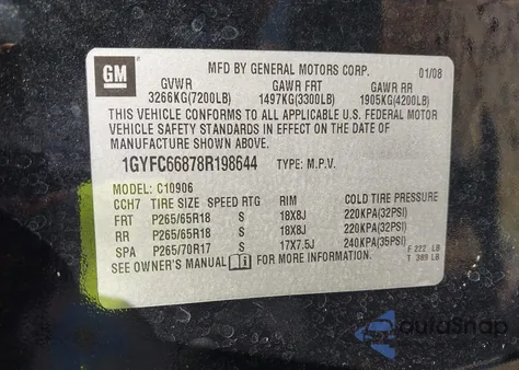 2008 Cadillac Escalade Esv Standard z USA, uszkodzony, nr VIN 1GYFC66878R198644